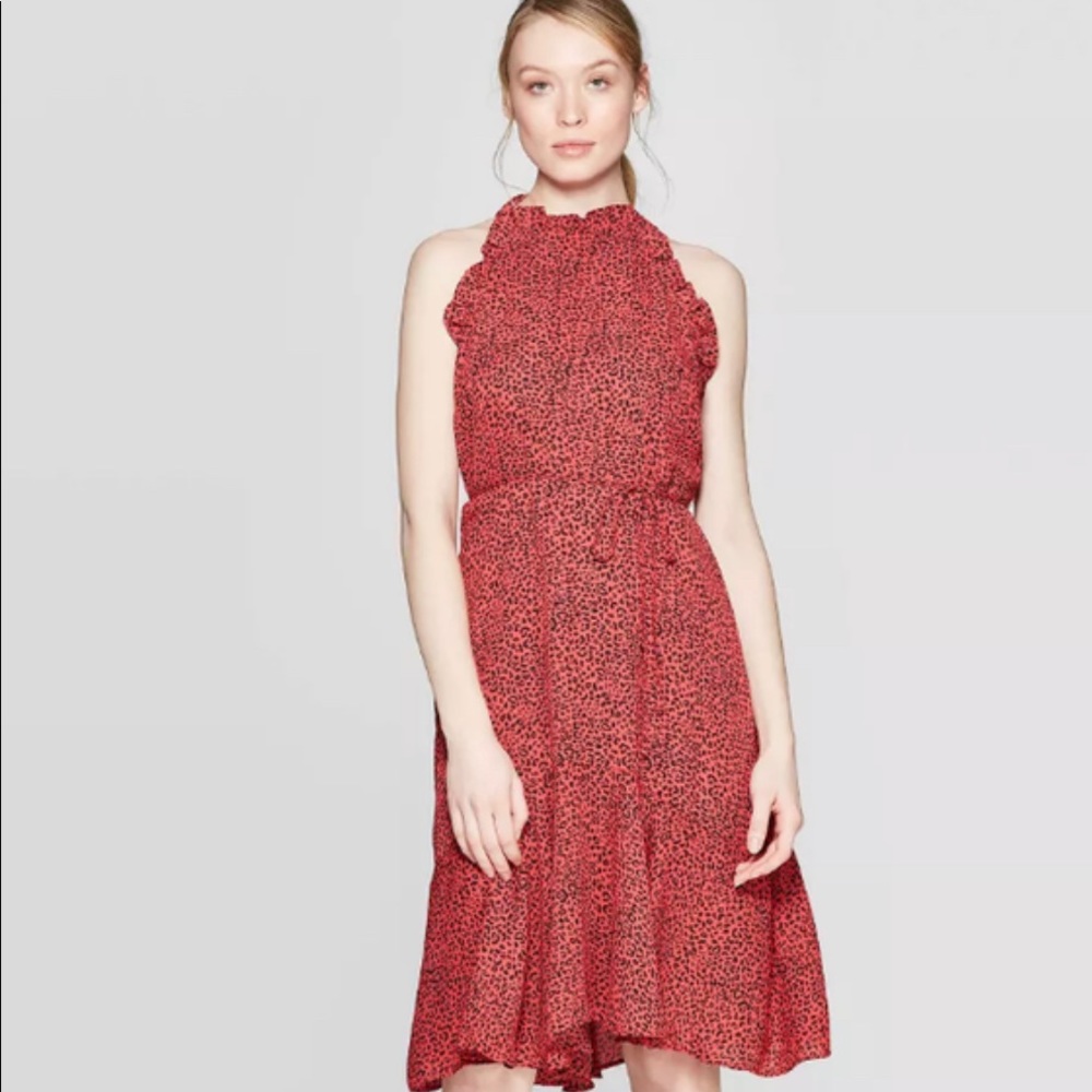 Who what where brand Red halter, leopard print dress